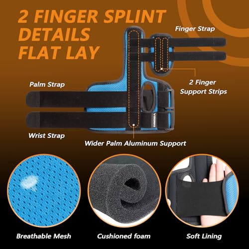 2 Finger Splint for Trigger Finger, Broken Fingers, Knuckle Sprains - Double Finger Support for Index, Middle, Ring Finger, Unisex Sizes, Left Hand, M