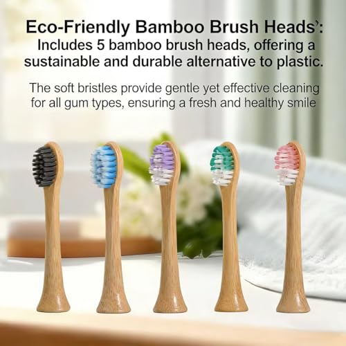 Oscillating Ultrasonic Electric Toothbrush with Bamboo Brush Heads (5 Pack)