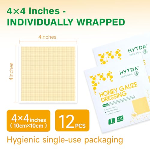 Manuka Honey Gauze Dressing, 4"×4", Non Stick Gauze, 12 Individual Pack 4×4 Inch