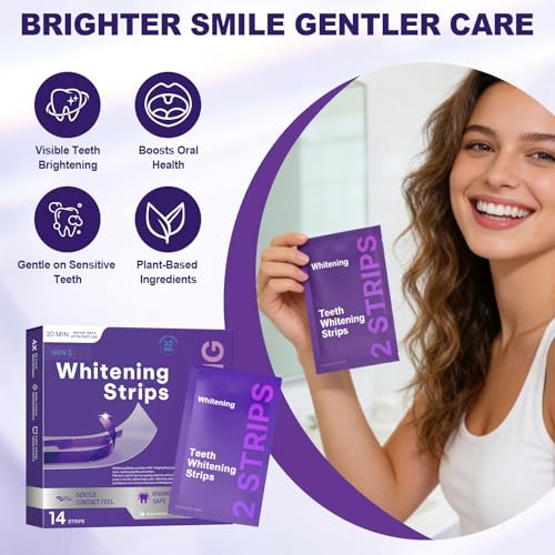 2 Pack 28 Strips Purple Teeth Whitening Strips, Gentle Daily Use for Stain Care and Natural Shine, Portable for Home and On the Go