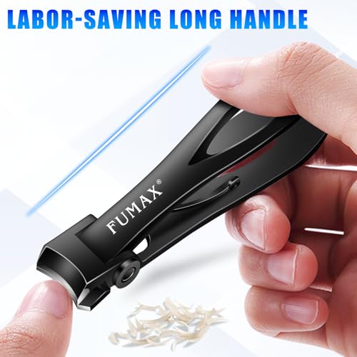 Toenail Clippers for Seniors for Thick Toenails with Wide Opening, Heavy Duty Angled Nail Clippers for Men with Long Handle, Large Fingernail Clippers with Catcher Gifts for Men Women Adults Black Set