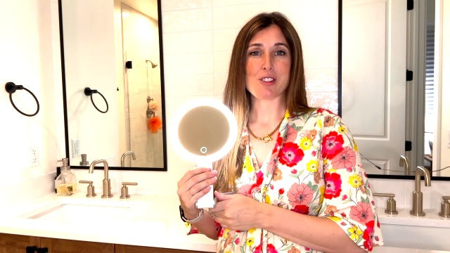MIYADIVA Travel Makeup Mirror with Lights, Height Adjustable 30X/1X Double-Sided Magnifying Mirror, Portable Vanity Mirror with Tweezers, Handheld Tabletop Hanging, White