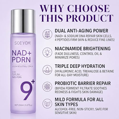 NAD+PDRN Brightening Toner|9+ Brightening Essence Water|Multi-Peptide Firming|Hydrating & Barrier Repair Toner|for All Skin Types|5.07FL OZ 1PCS 1 Pcs 5.07 Fl Oz (Pack of 1)