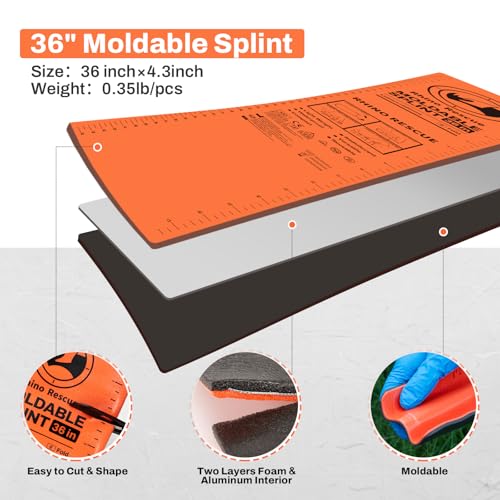 RHINO RESCUE First Aid Splint 36" X 4.3" Orange-Gray, Keep Bones in Position (4, Folded)