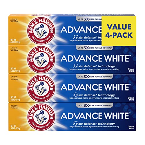 Arm & Hammer Advance White Toothpaste, Clean Mint Flavor, Stain Defense Technology, 6.0oz (4-Pack) & Complete Care Toothpaste, Fresh Mint Flavor, Whole Mouth Protection, 6.0oz (4-Pack)