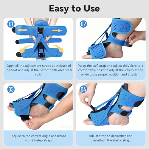 Upgrade Plantar Fasciitis Night Splint and Brace,plantar fasciitis relief with Soft Memory Foam Pad,achilles tendonitis brace for Women & Men,with Massage Ball for Tension Relief,Arch Pain, Heel Spur, Foot-drop and Achilles Tendonitis (Blue) Blue