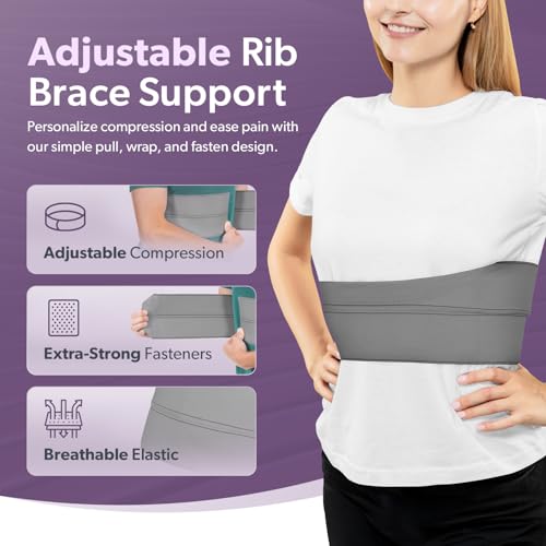 BraceAbility Broken Rib Brace for Men and Women - Rib Protector Compression Wrap, Chest Support Belt for Bruised, Fractured, Dislocated Ribs, Costochondritis Relief, Sternum Brace (Male - Gray) Universal Male