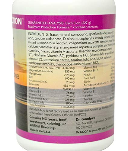 Dr. Goodpet Maximum Protection Formula – Daily Multivitamin & Trace Mineral Powder for Dogs & Cats – Human-Quality Vitamins C & E, Zinc & 70+ Minerals – Skin, Coat, & Bone Support with Goats Milk Whey 8 oz