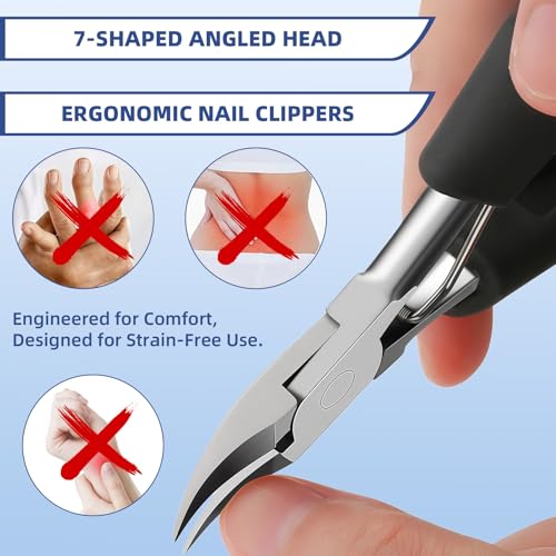Toenail Clippers for Seniors Thick Toe:Wide Opening, Sharp Heavy Duty Ingrown, Toe Nail Clippers Nail Cutter Long Handle with Slanted Blade,5Pcs Large Toenail Cutters Set for Men