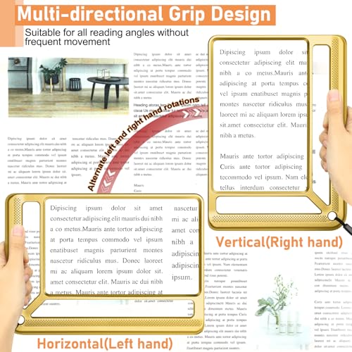 AKKYCVS 5X Full Page Magnifying Glass for Reading, Lightweight Rectangular Magnifier Provides Large Book Page Viewing Area, Handheld Magnifier for Reading Small Prints for Seniors, Low Vision-Gold Gold