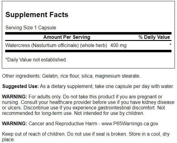 Swanson Full Spectrum Watercress 400 Milligrams 60 Capsules | A Classic Restorative and Revitalizing Tonic; Full-Spectrum Herbal Support; Great Source of Phytonutrients; Non-GMO 60 Count (Pack of 1)