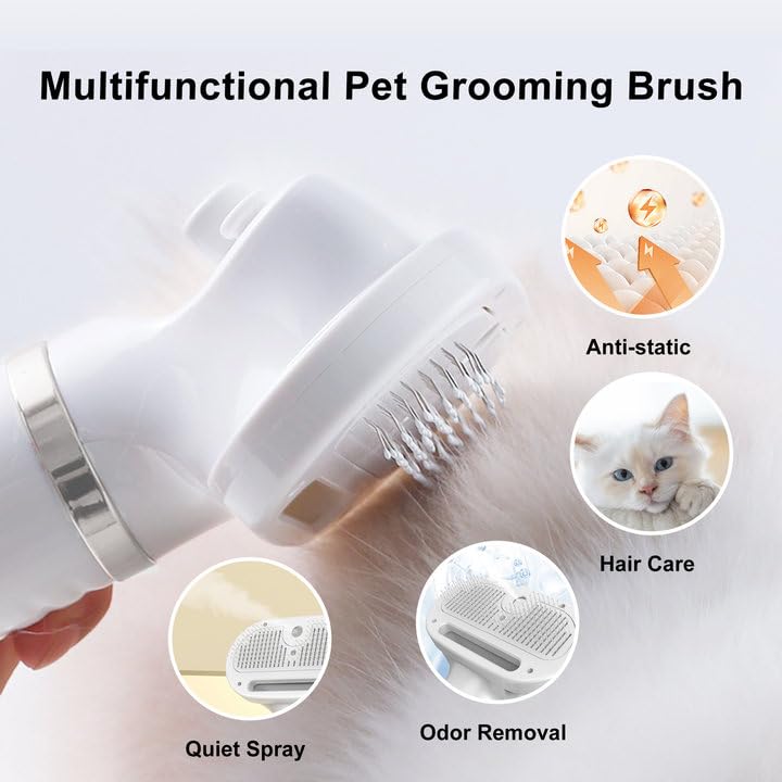 3 in 1 Pet Hair Dryer with Slicker Brush & Steam Spray, Self-Cleaning Wet Pet Grooming Brush with USB Rechargeable for Dogs/Cats Shedding, Cleaning, Grooming Home & Travel - BeesActive Australia