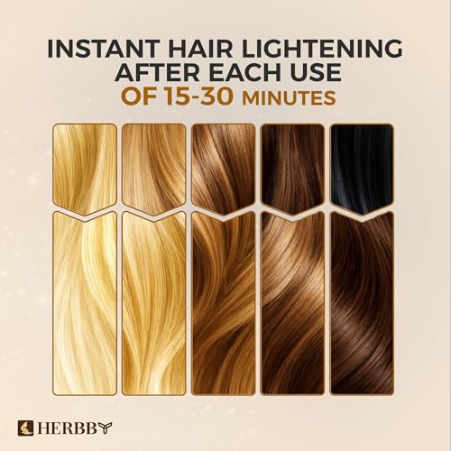 HERBBY Hair Lightening Shampoo, Bleach-Free with 9 Herbals Formula for Lightening Black, Dark & Medium Hair Colors – Instant Lightening with each use, No Damage – 250ml