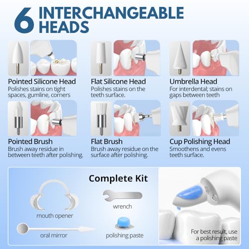 Electric Tooth Polisher with 6 Brush Heads Teeth Cleaning Tools