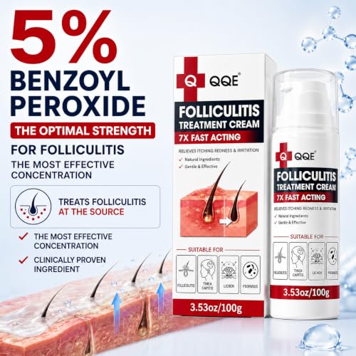 Benzoyl Peroxide Folliculitis Cream, Anti Itch Cream Extra Strength, Fast-Acting Acne Cream for Folliculitis, Razor Bumps & Ingrown Hair, Itch Cream, Psoriasis Scalp Treatment, 3.53 Oz