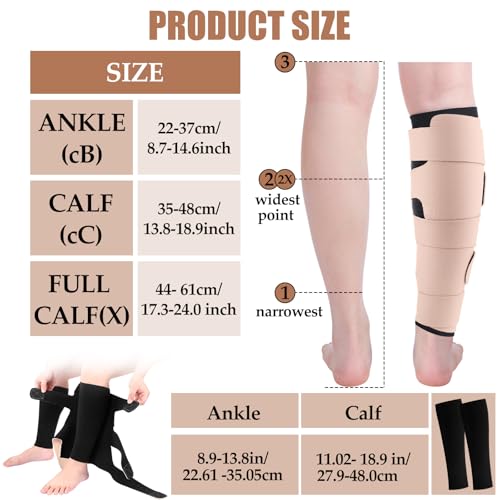 3 Pairs Lymphedema Compression Leg Wraps 20-50 MmHg, Black-nude Black-complexion Leg Wrap
