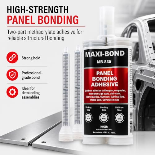 Maxi-Bond Panel Bonding Adhesive MB-835 – Two-Part Epoxy Adhesive, Non-Sag, High Strength for Metal, Fiberglass, Plastic & Composite Panels – Includes Mixing Nozzles, 200 mL (6.75 oz) MB835 200 mL (6.75 oz)