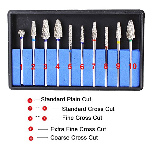 10pcs Tungsten Carbide Rotary Burrs Carving Bits 2.35mm Shank 10-Style-10pcs-B