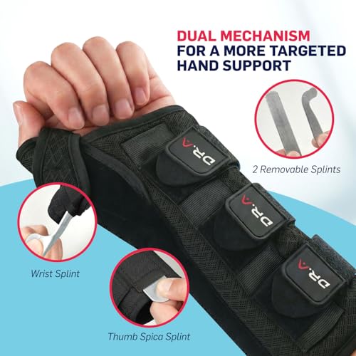 Doctor-Developed Carpal Tunnel Wrist Brace Night Support, Thumb Spica Splint Left Hand for De Quervains Tenosynovitis, Tendonitis, Wrist Brace With Thumb Support-Small/Medium-Women & Men, Black Left Hand - Black Small/Medium