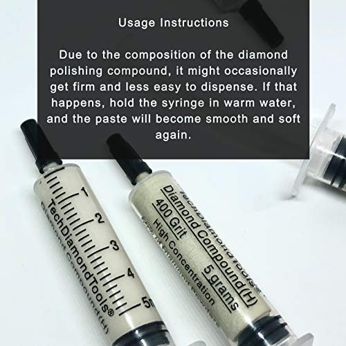TechDiamondTools Diamond Polishing Paste Kit — 5 Grits (400 to 50000) | USA Made | Oil-Based Syringes | Complete Lapping & Stropping Set for Metal, Glass, Gemstone, Knife, Jewelry | 10% Diamond Powder 50000 14000 4000 1200 400 grit 10% Concentration