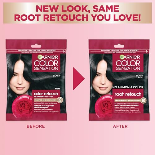 Garnier Color Sensation Root Retouch, Demi Permanent Hair Dye for Roots with 100% Gray Coverage and No Ammonia, Black Hair Dye 1.0, Pack of 6 (Packaging May Vary)