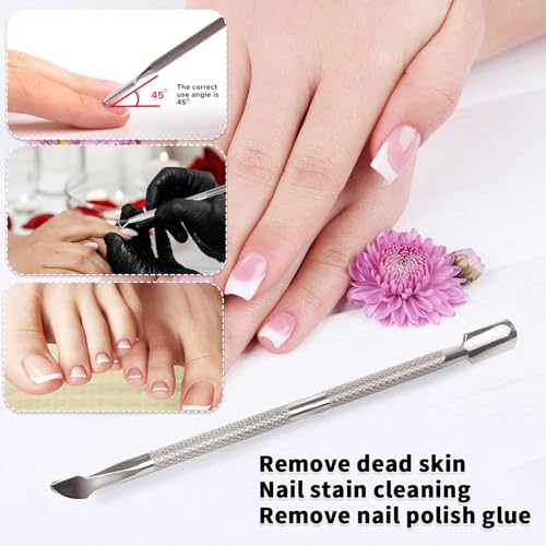 2 Pcs Stainless Steel Cuticle Pusher and Remover with Storage Case for Manicure Pedicure