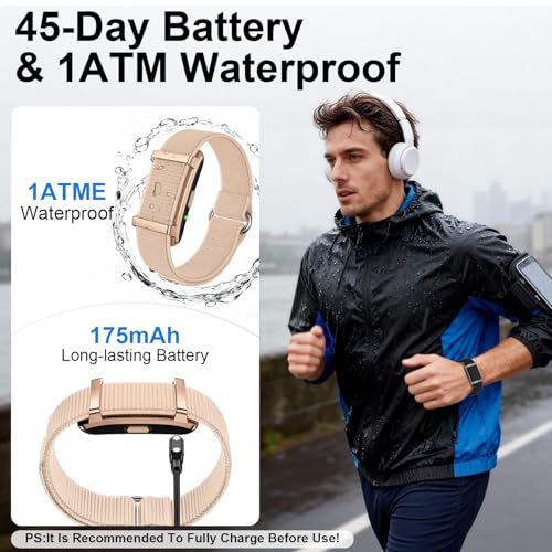 Smart Bracelet Fitness Trackers for Men Women, Smart Watch 24/7 Heart Rate Sleep Stress HRV Monitor, 170+ Sports Modes, 2 Bands, Free APP Rose Gold