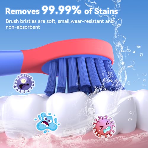 JTF Kids Electric Toothbrush with 10 Soft Brush Heads, Fun DIY Stickers, 5 Gentle Modes and Smart Timer, Safe & Effective for Sensitive Teeth, Children Sonic Toothbrush for Home & School, Ages 3+