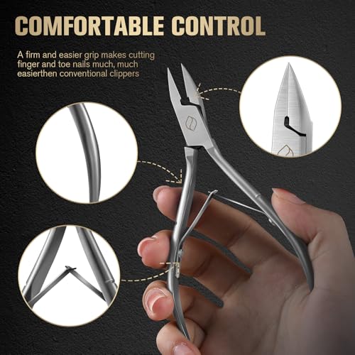 FERYES Ingrown Toenail Clippers Straight Blade Toe Nail Clippers for Thick Nails for Seniors, Stainless Steel Nail Clippers for Thick Toenails - Ultra-Slim 16mm Blade Fingernail Clippers Silver