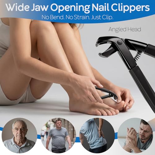 Nail Clippers Set Box, 4 Pcs-Stainless Steel Large Toenail Clippers for Thick Nails, Heavy Duty Slanted Nail Clipper with Nail File, Nail Lifter, Long Handled Fingernail Cutter for Men & Women 4Pcs Nail Clippers Set-black