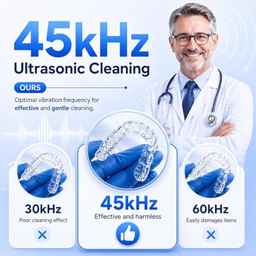 45kHz Ultrasonic Retainer Cleaner Machine, 200mL Dental Cleaning Pod