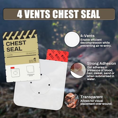 RHINO RESCUE Bundle-Vented Chest Seal, 4 Vents, Sterile Emergency Trauma Dressing, Occlusive Adhesive Pad+First Aid Splint 36" X 4.3" Orange-Gray, Keep Bones in Position