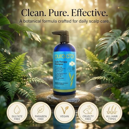 PURA D'OR Scalp Therapy Shampoo for Dryness and Buildup Care, 16oz Tea Tree Peppermint 16 Count (Pack of 1)