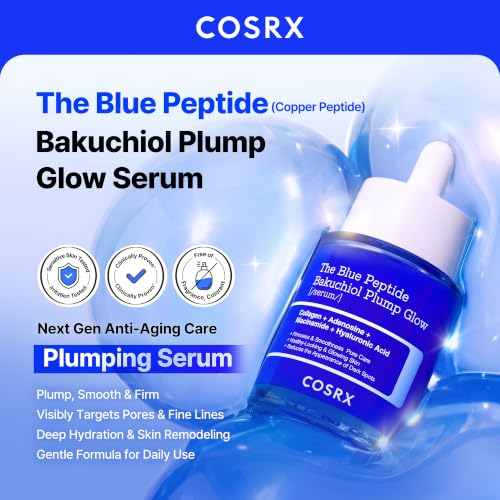 COSRX The Blue Copper Peptide Bakuchiol Serum, Glow & Plumping, 1.69 Fl Oz Copper Peptide+5 Multi Peptides