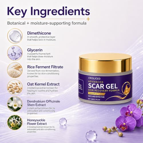 Silicone Scar Gel for Old & New Scars Advanced Scar Care Cream with Dimethicone Helps Improve the Appearance of Surgical Scars C-Section Scars Acne Marks Stretch Marks & Burns 1.70OZ (50ML) 50ML