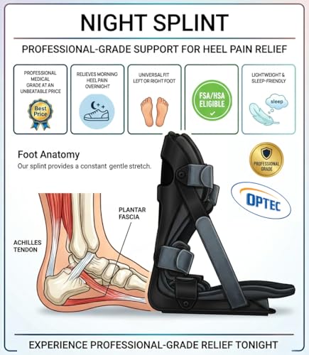 Plantar Fasciitis Night Splint — Adjustable Dorsiflexion Boot with Soft Velcro Straps for Heel, Arch & Morning Foot Pain | Lightweight & Breathable, Fits Left or Right Foot | Medical Grade (Large) Large