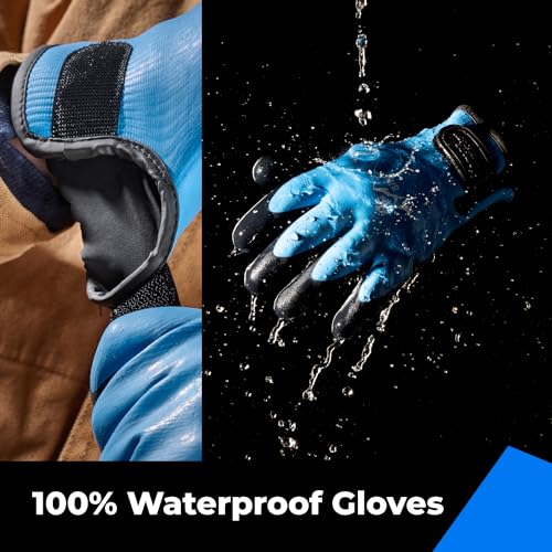 toolant 100% Waterproof Winter Work Gloves, Thermal Insulation with Grip Blue Large (Pack of 1)
