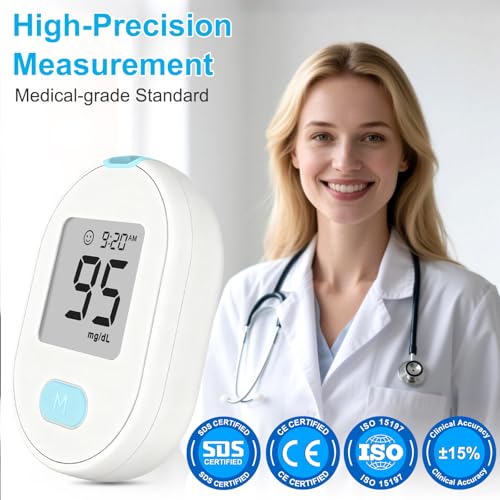 Blood Glucose Monitor Kit, Blood Sugar Testing kit with 50 Blood Sugar Test Strips, 50 Painless 33G Lancets, 1 Blood Glucose Meter, 1 Lancing Device, Medical Accuracy, 5-Second Results, No Coding & Auto Eject, Glucometer Kit for Diabetes Testing for Ho...