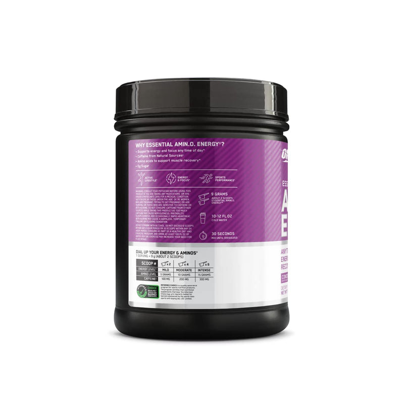 Optimum Nutrition, Amino Energy - Pre Workout with Green Tea, Bcaa, Amino Acids, Keto Friendly, Green Coffee Extract, Energy Powder - Concord Grape, 65 Servings 1.29 Pound (Pack of 1)