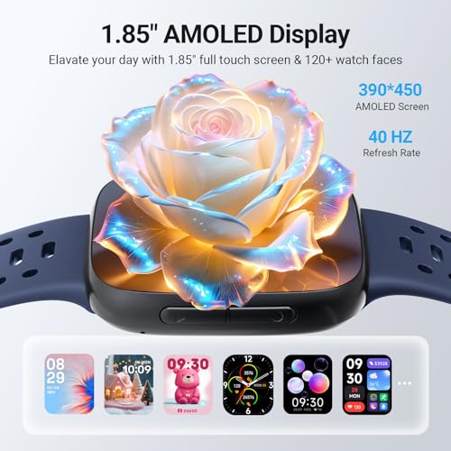 Smart Watches for Women/Men Android iPhone, [1.85" AMOLED Screen] Smartwatch Fitness Tracker 3ATM Waterproof with Bluetooth Calls, AI Control, Heart Rate/SpO2/Sleep Monitor, 7 Days Battery Blue