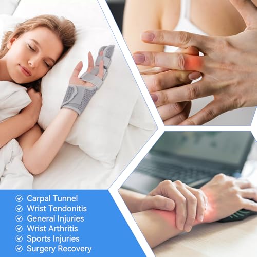 2 Finger Brace for Adjacent Injured Fingers, Adjustable Splint for Index Middle Ring Little Fingers, Carpal Tunnel Wrist Brace for Night Support, Relief for Trigger Finger & Arthritis, Breathable Honeycomb Fabric (Grey,Two) 2 fingers
