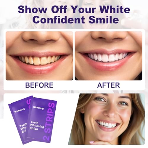 2 Pack 28 Strips Purple Teeth Whitening Strips, Gentle Daily Use for Stain Care and Natural Shine, Portable for Home and On the Go