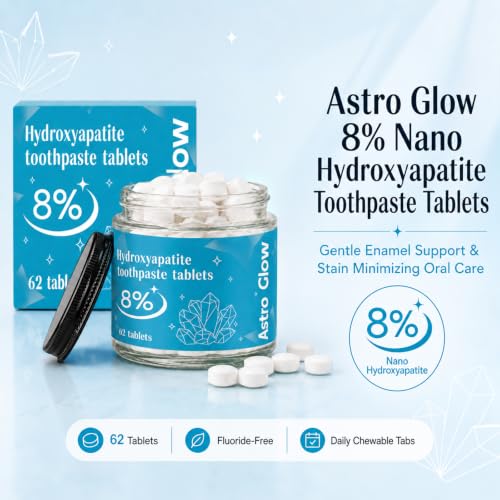 Astro Glow Toothpaste Tablets,8% Nano Hydroxyapatite Toothpaste Tablets,Strengthen & Protect Enamel,Fluoride Free, 62 Pack