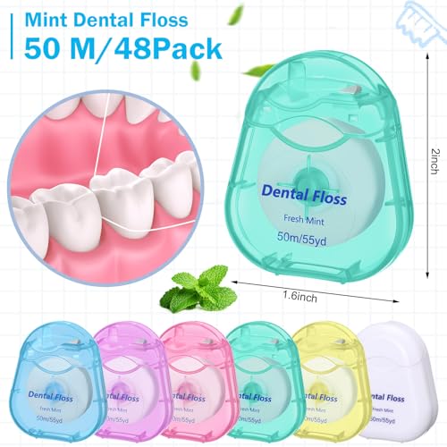 Mimorou 48 Pcs Mini Dental Floss Bulk 50m Each Multicolor Mint Travel Floss