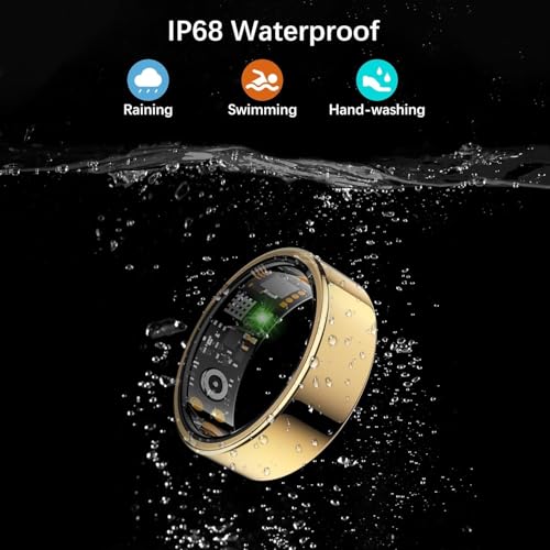 Smart Health Ring for Women Men, Fitness Tracker Ring with Heart Rate, Blood Oxygen, Sleep Tracker, Step Tracker, No Subscription Fee, IP68 Waterproof Smart Ring for iphone & Android (Gold, 11#) Gold 11#