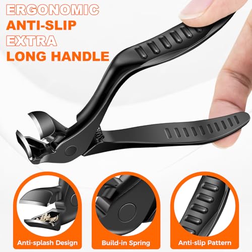 DRMODE Toenail Clippers for Seniors, Extra Long Handled Angled Head Black Extra Large