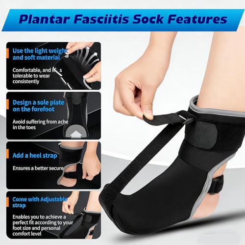 Plantar Fasciitis Night Splint Sock: Unisex Plantar Fasciitis Brace with Massage Ball for Foot Pain Relief by Plantar Fasciitis Achilles Tendonnitis Foot Drop Heel Spur Flat Arch - S/M