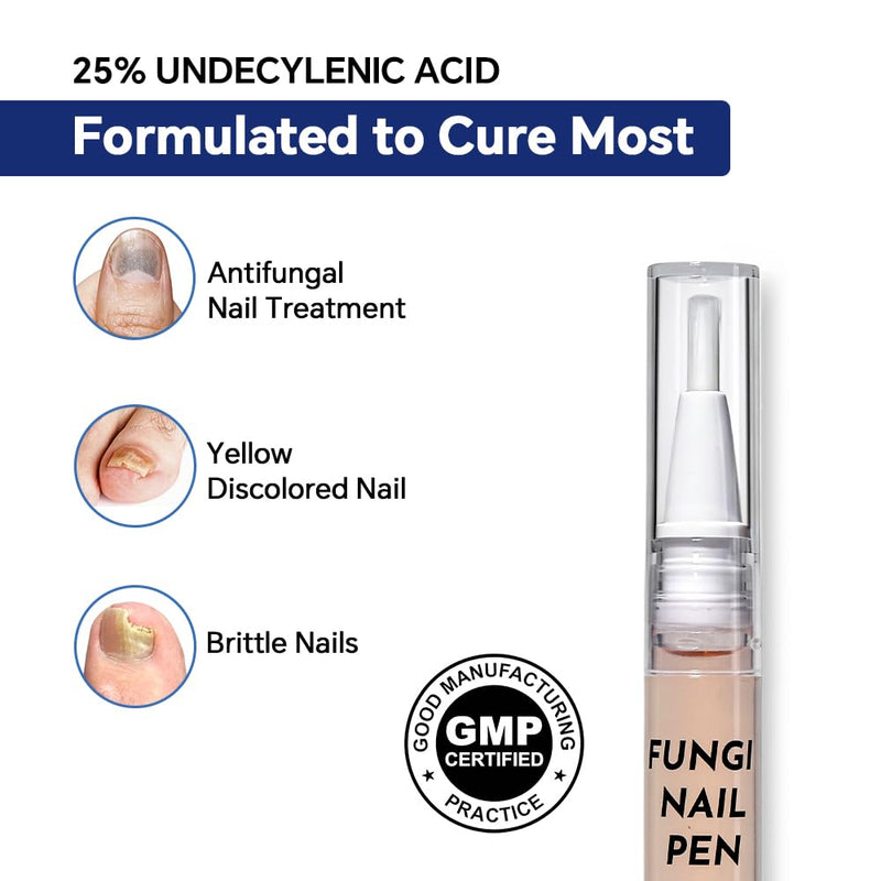 Toenail Fungus Pen - with 25% Undecylenic Acid - Effective Nail Repair for Damaged Nails, Ingrown Nails & Discoloration - 4-Pack Twist Pen
