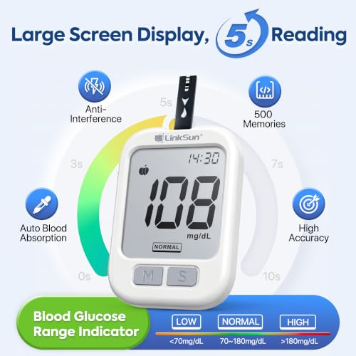 GT-600 Glucose Monitor for Pregnancy & Seniors, 100 Strips & Safety Lancets