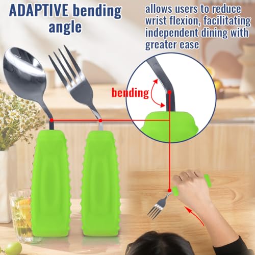 EZ Assistive Adaptive Weighted Utensils Set – Spoon and Fork for Hand Tremors, Parkinson’s, Elderly, and Arthritis – Adaptive Eating Utensils for Weak Grip and Limited Mobility Right Hand - 1 Set Green Spoon and Fork